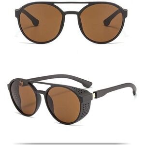 Aviator Sunglasses Brown Lens Style Side Shield Round‎ Frame Driving Glasses New